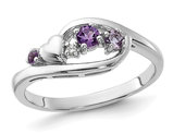 1/4 Carat (ctw) Amethyst and Pink Quartz Heart Ring in Sterling Silver